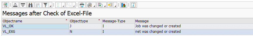 Screenshot BatchMan log checking an Excel file without importing